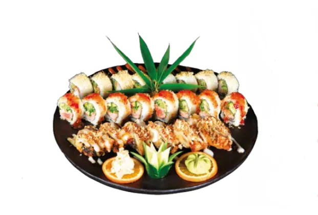 Hot Plate 22-piece set: Ebi Ten Roll (8 pcs), Salmon Tempura Roll (8 pcs), Crunchy Roll (6 pcs)