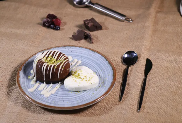 Chocolate soufflé with ice cream