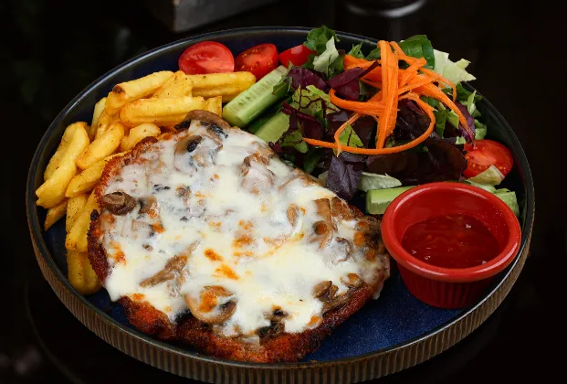 Mushroom and mozzarella schnitzel