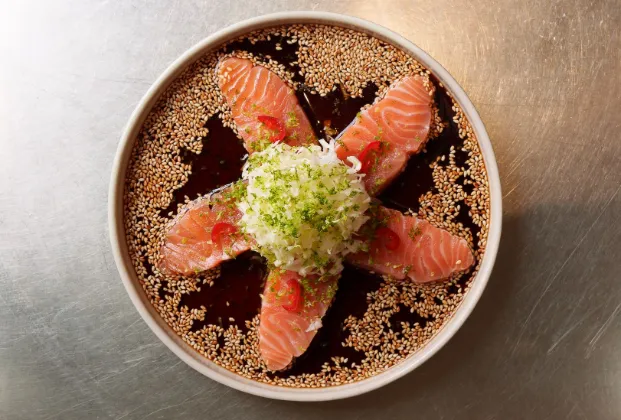 Salmon Sashimi with Ponzu