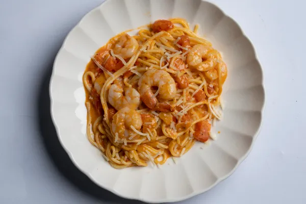 Shrimp Spaghetti with Coulis Sauce