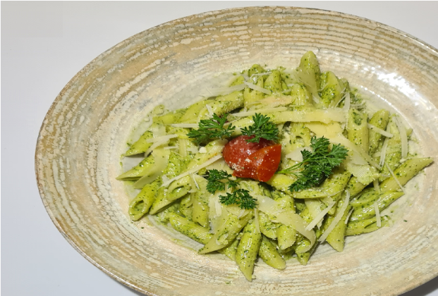 With pesto sauce