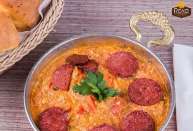 Menemen with kaşar cheese and sucuk