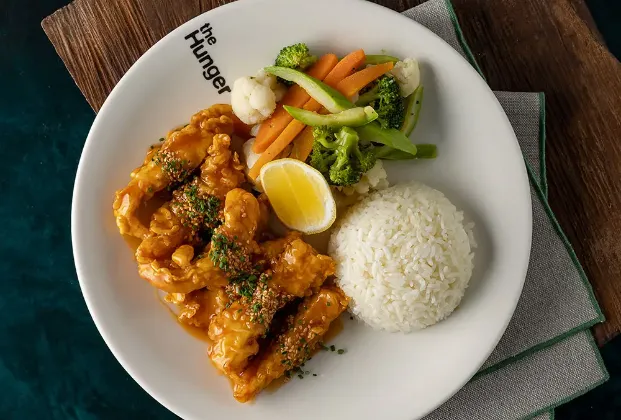 Crispy chicken with sesame teriyaki sauce
