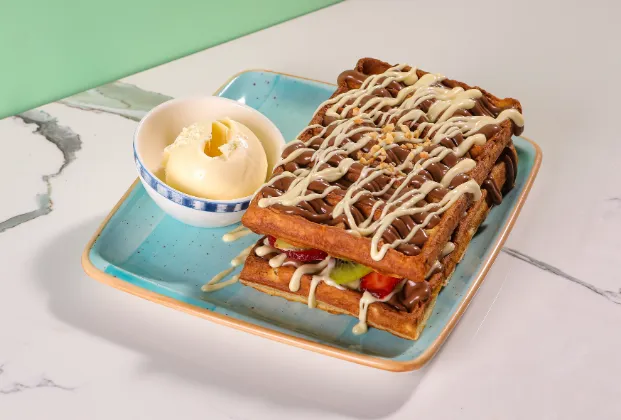 Waffle with ice cream