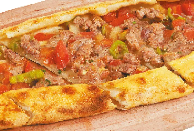 Turkish pide with diced meat