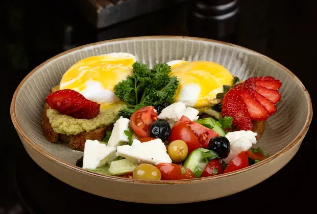 Avocado poached egg plate