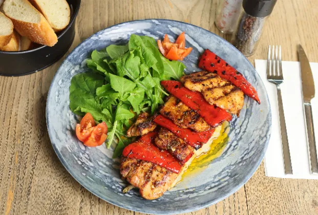 Chicken thigh with charred eggplant