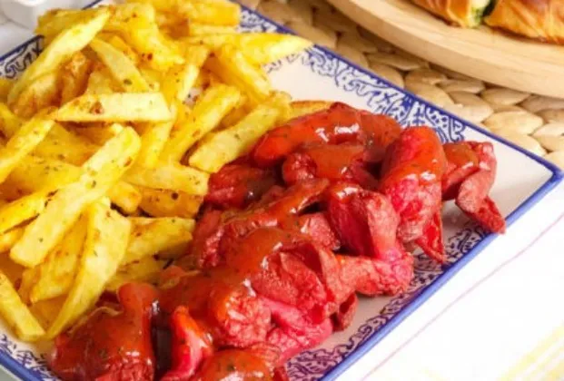 Beef Sausage with Tomato Paste and French Fries