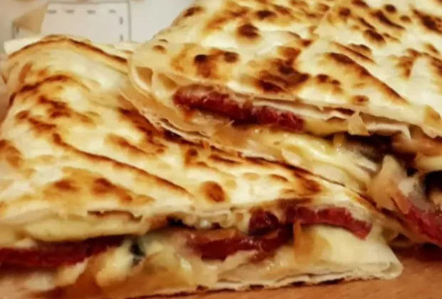 Gözleme with sucuk and kaşar cheese