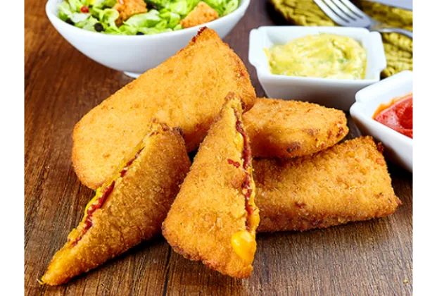 Breaded pastırma with cheddar
