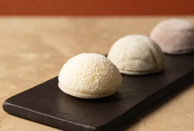 Mochi with chocolate and coconut