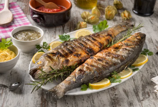Grilled sea bass