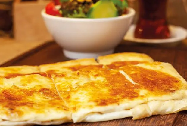 Gözleme with kaşar cheese and sucuk