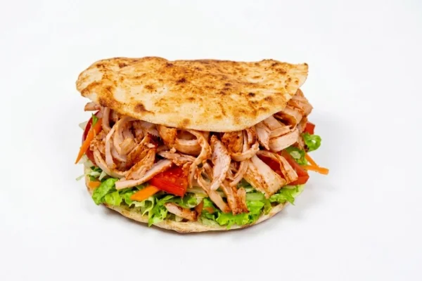 Chicken in gobit bread, with fries