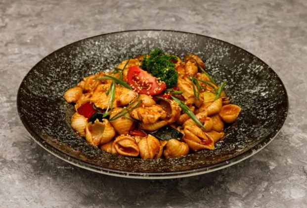 Chicken cavatelli with Genoese sauce
