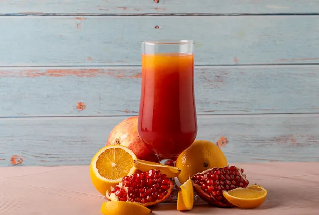 Freshly squeezed orange and pomegranate juice