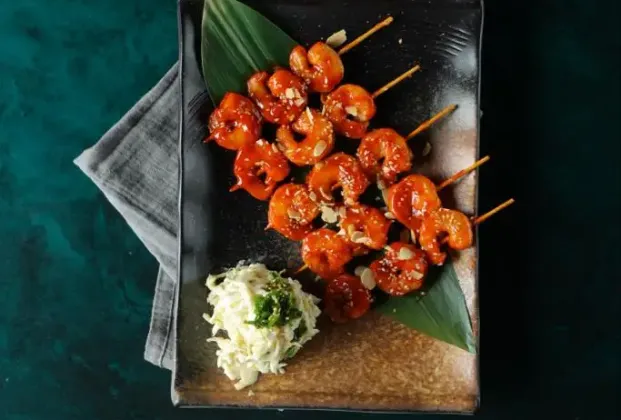 Yangnyeom-sauce shrimp skewers