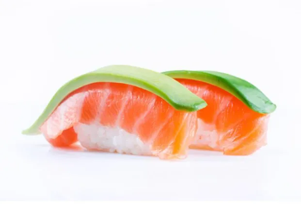 Salmon and avocado nigiri