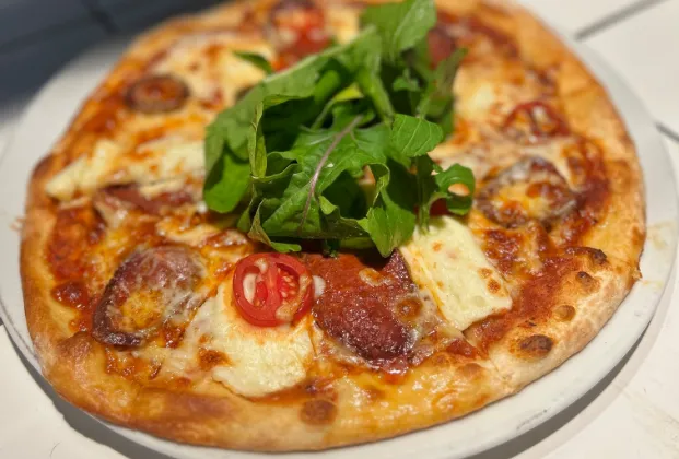 Halloumi and sucuk pizza