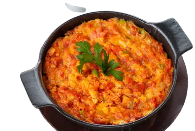 Menemen with brewed tea
