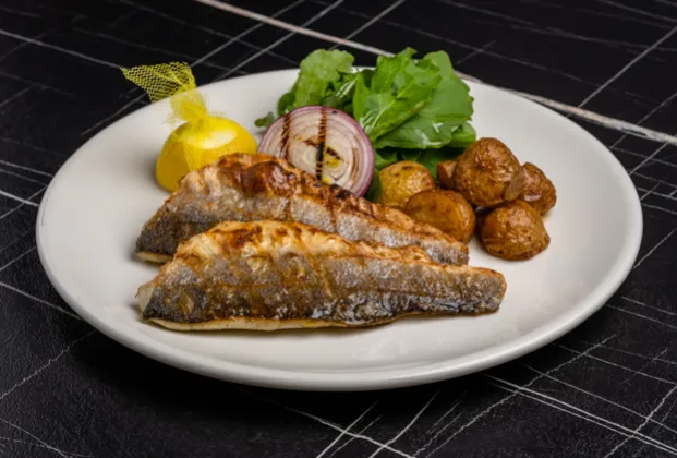 Pan-fried sea bass
