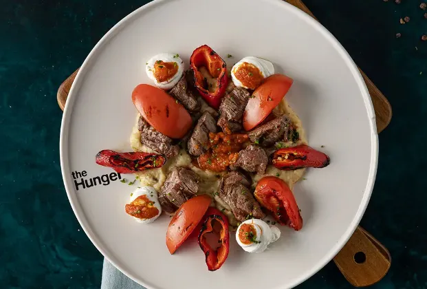 Grilled beef tenderloin with roasted eggplant and yogurt
