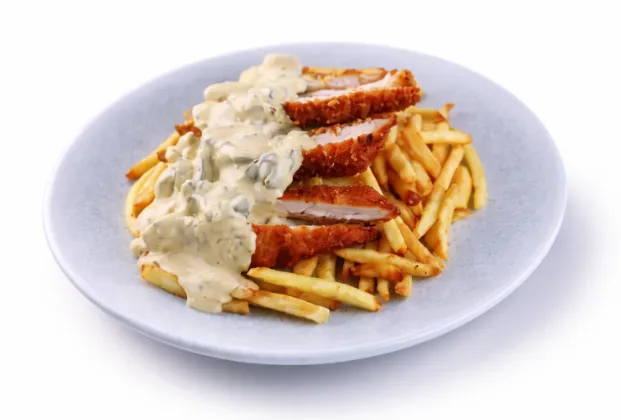 Chicken schnitzel with mushroom sauce