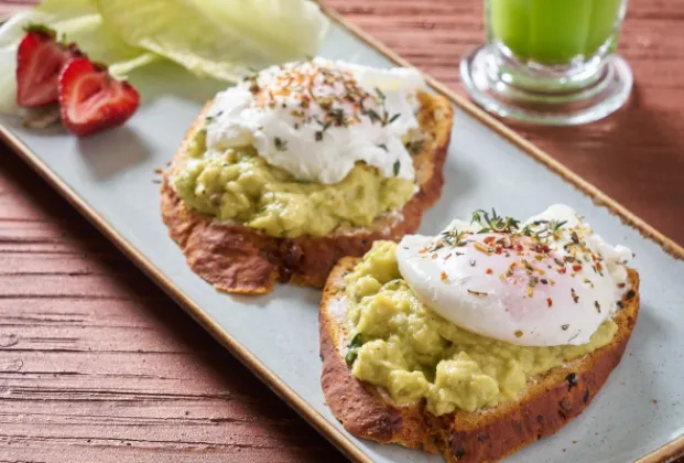 Poached egg with avocado and labneh