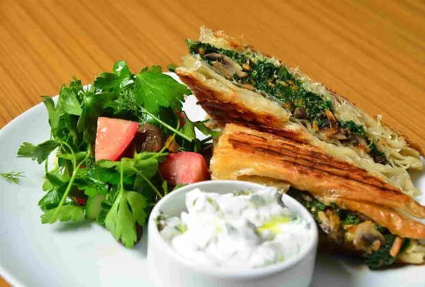 Çengelköy Spinach, Carrot, Mushroom and Kaşar Börek Toast