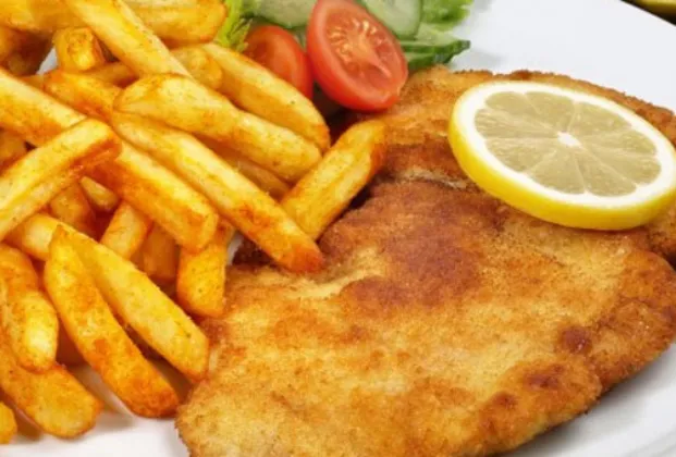 Schnitzel plate with French fries