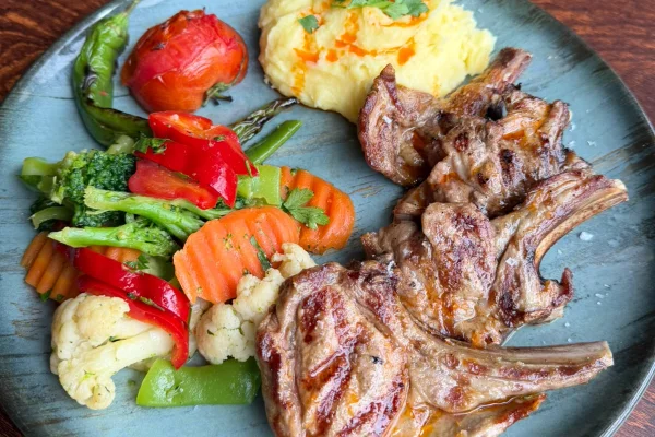 Lamb Chops with Boiled Vegetables and Mashed Potatoes