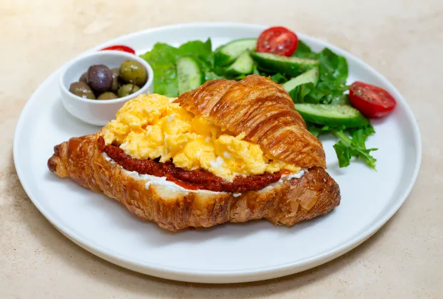 Croissant with cream cheese and egg