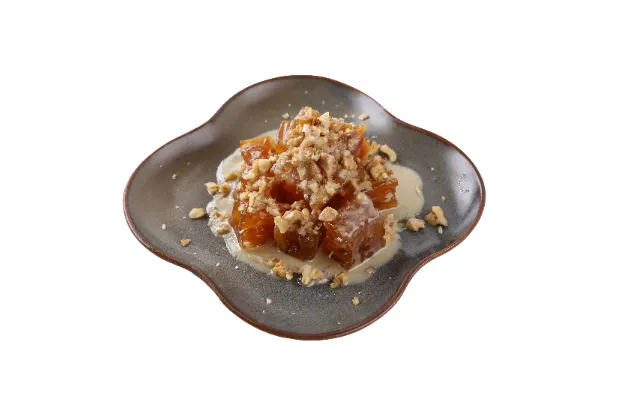 Pumpkin dessert with tahini and walnuts