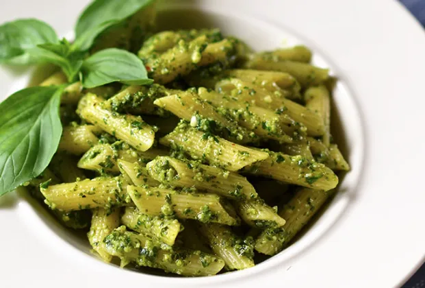 With pesto sauce