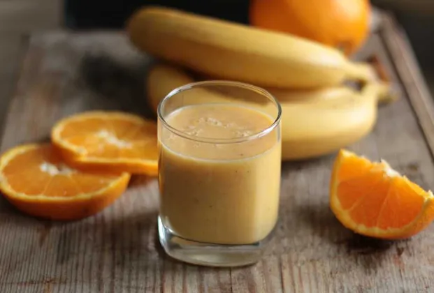 Freshly squeezed orange, banana and honey juice