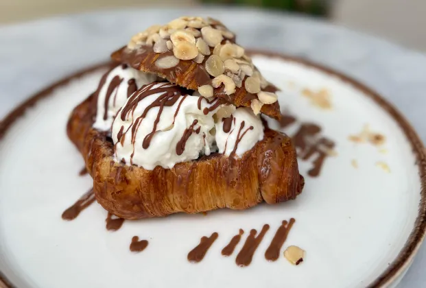 Belgian chocolate croissant with ice cream