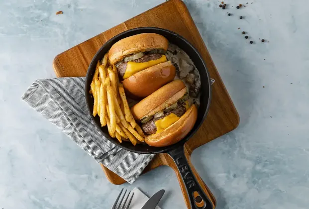 Pan-Fried Burger with Truffle Mushroom Sauce