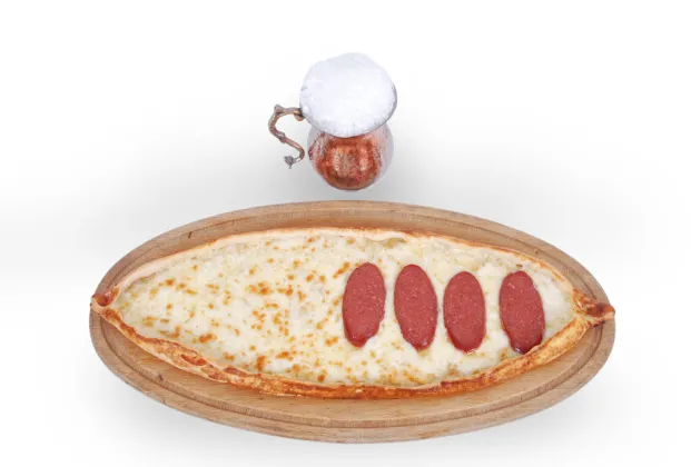 Pide with sucuk and kaşar cheese