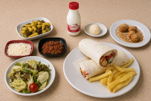 Chicken shish wrap meal