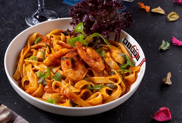 Shrimp fettuccine with arrabbiata sauce