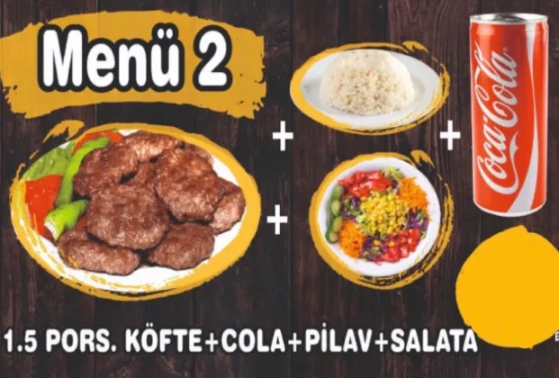 Menu 2 (1.5 portions of köfte + cola + rice pilaf + salad)