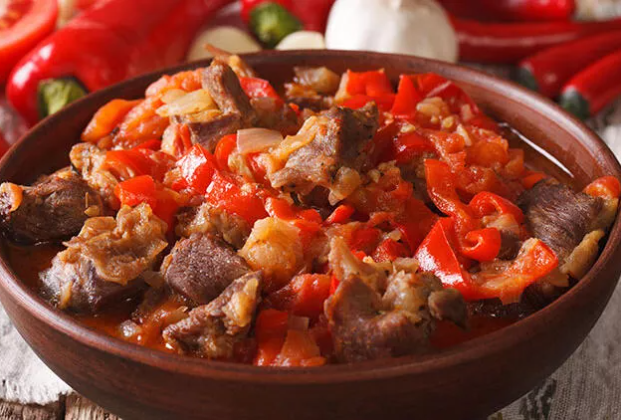 Lamb güveç with fries and rice pilaf