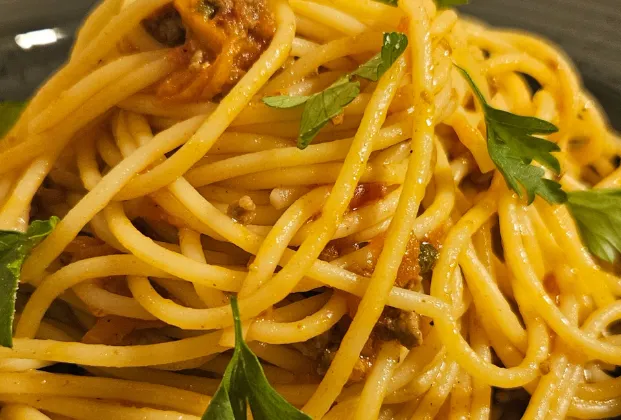 Pasta with minced meat Bolognese sauce