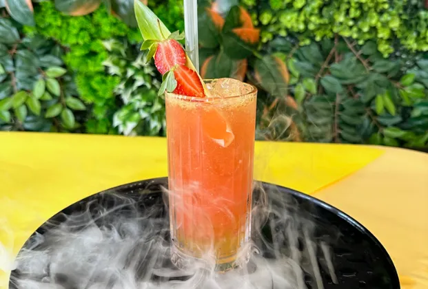 Mango strawberry bubble tea