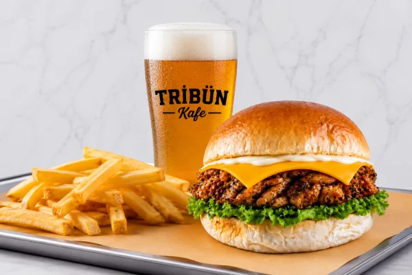 Chicken Smash Burger, Fries & Draft Beer