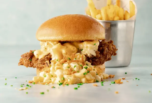 Mac and cheese & chicken burger
