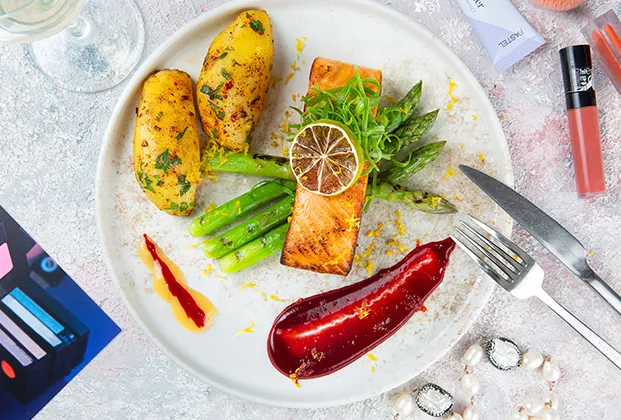 Confit Salmon Fillet with Grilled Asparagus